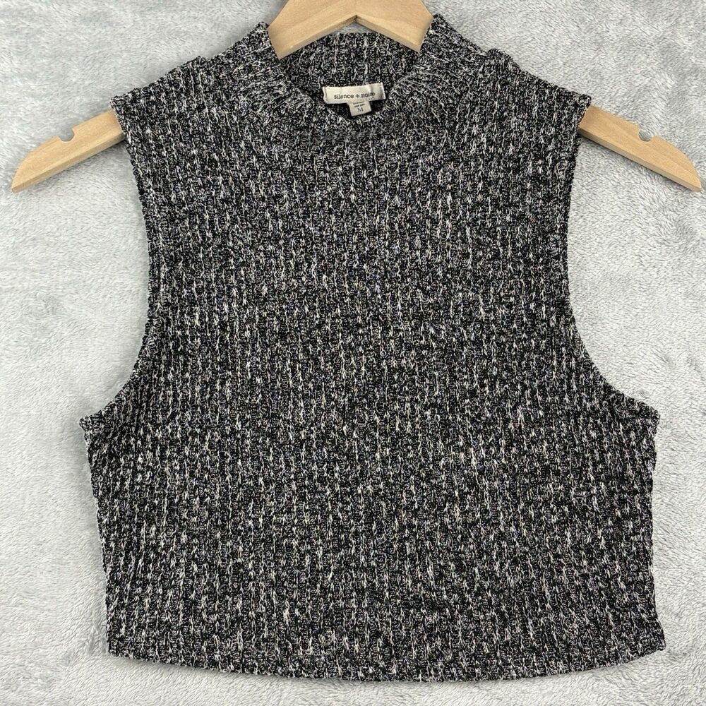 Silence+Noise Mock Neck Crop Top Womens M Black Knit Goth Grunge Streetwear